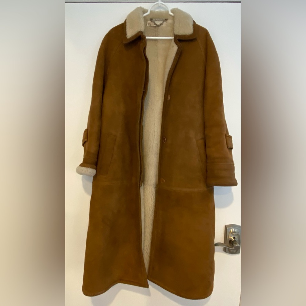 Vintage Suede Shearling Long Coat - Size L?